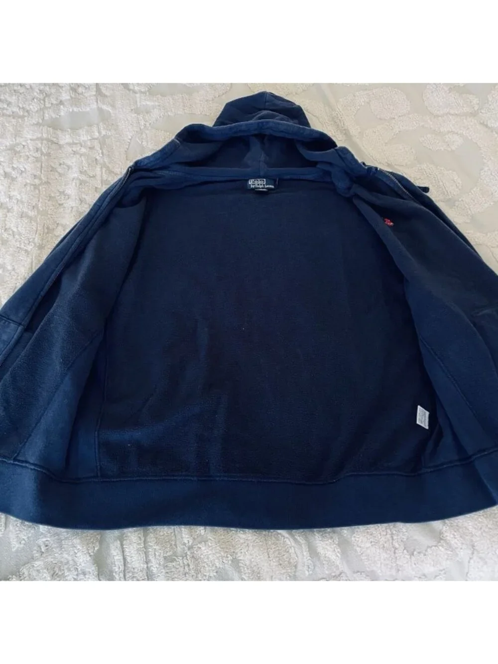 VTG Polo Ralph Lauren Full Zip Fleece Hoodie Men's XL Navy Blue Hype PRL 90’s